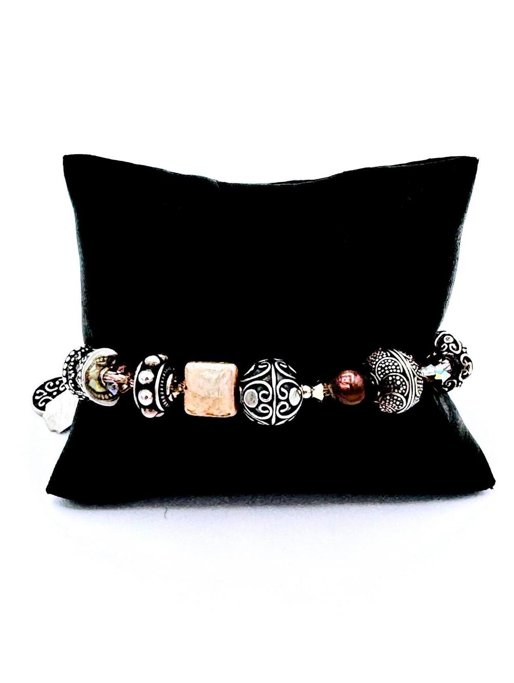 Vintage Tres Jolie ornate silver beads w/ crystals and other gemstones bracelet